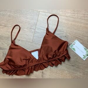 Chelsea & Violet Brandy Brown Ruffle Bikini Swim Top